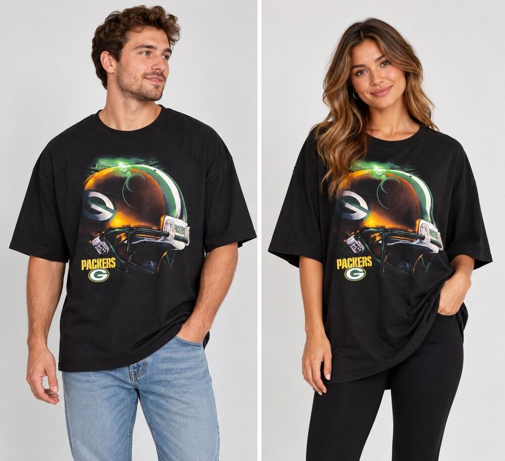 NFL Unisex Green Bay Packers Football T Shirt Top Short Sleeve Black Green 2X